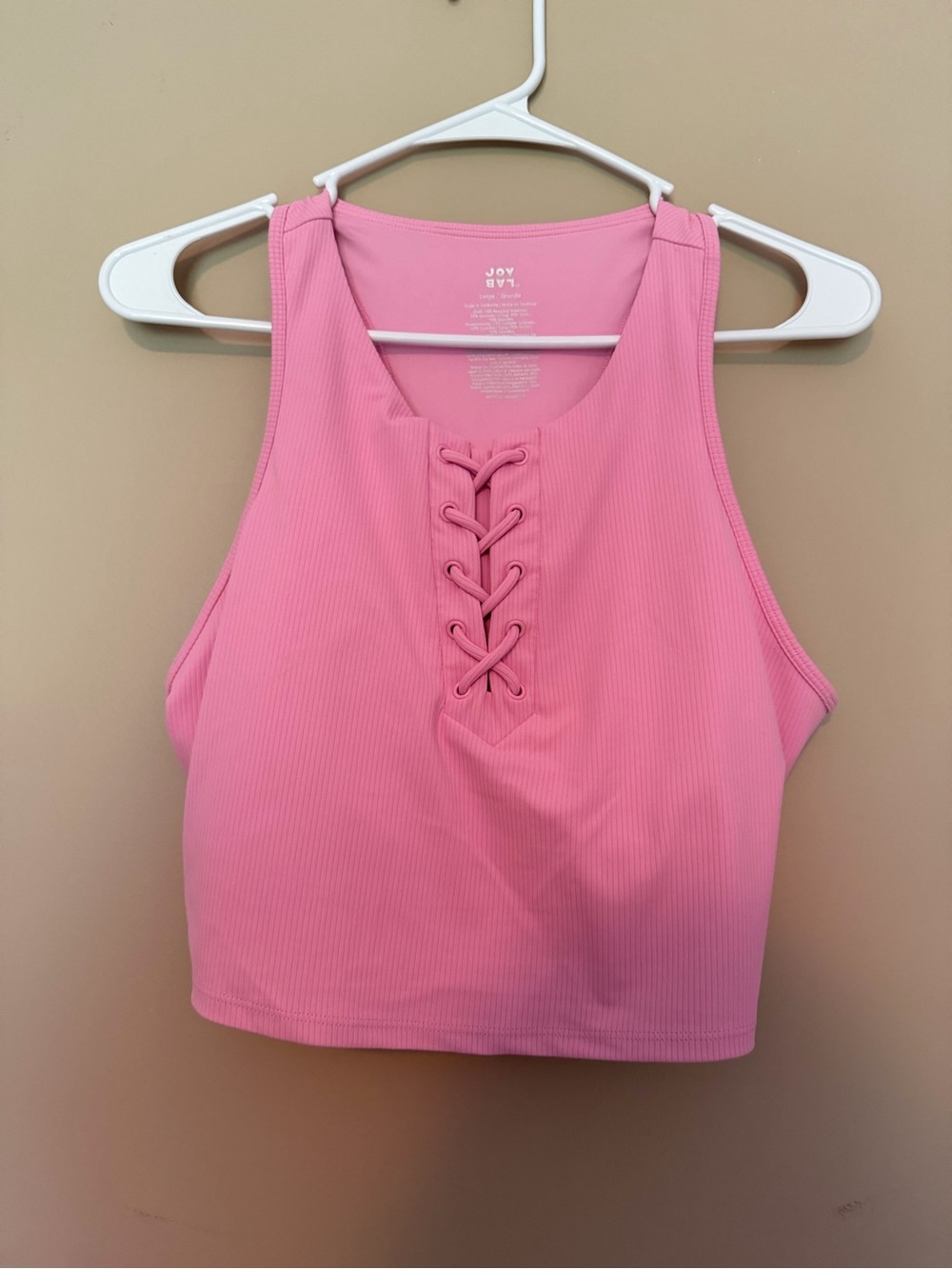 NWOT JoyLab Pink Ribbed Lace-Up Crop Top With Padding
